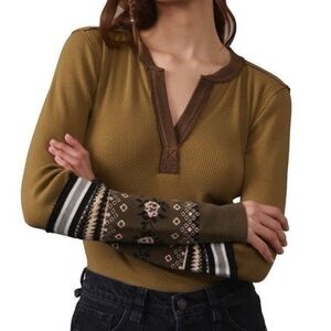 Women’s NWT Free People Mikah Layering Cuff Thermal Top Army Combo Size XS
